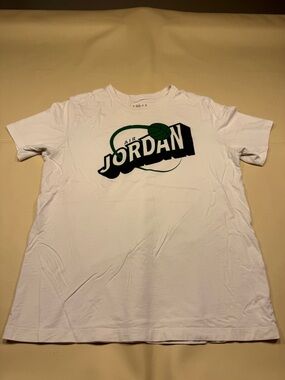 Jordan White Short Sleeve Graphic Crew Tee with Green/Black Logo